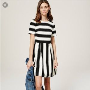 Loft black and white striped flare dress
